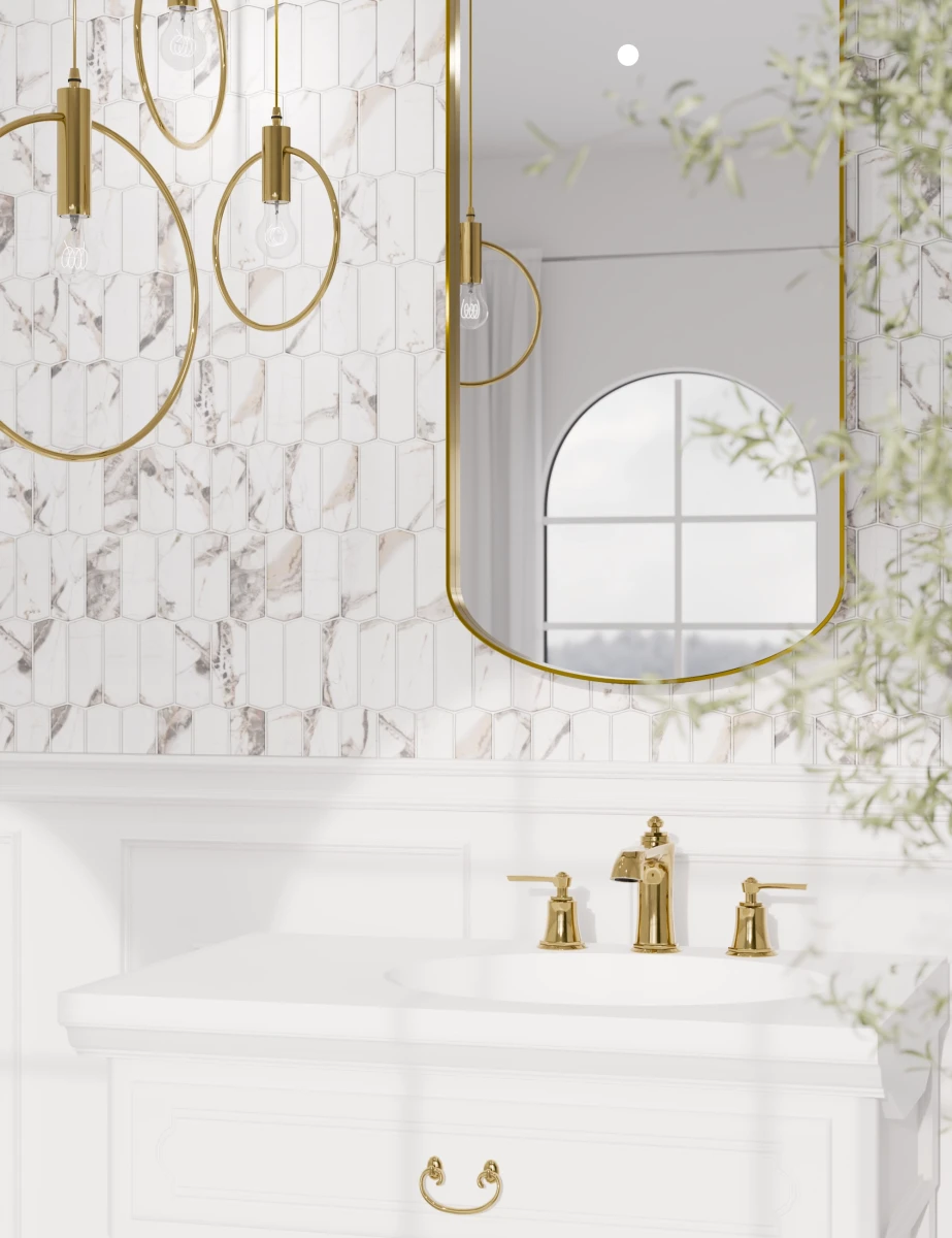 MOZAIKA SZKLANA HEKSAGON LONG SILK MARBLE – dekoracyjne do wnętrz – Szklane Mozaiki