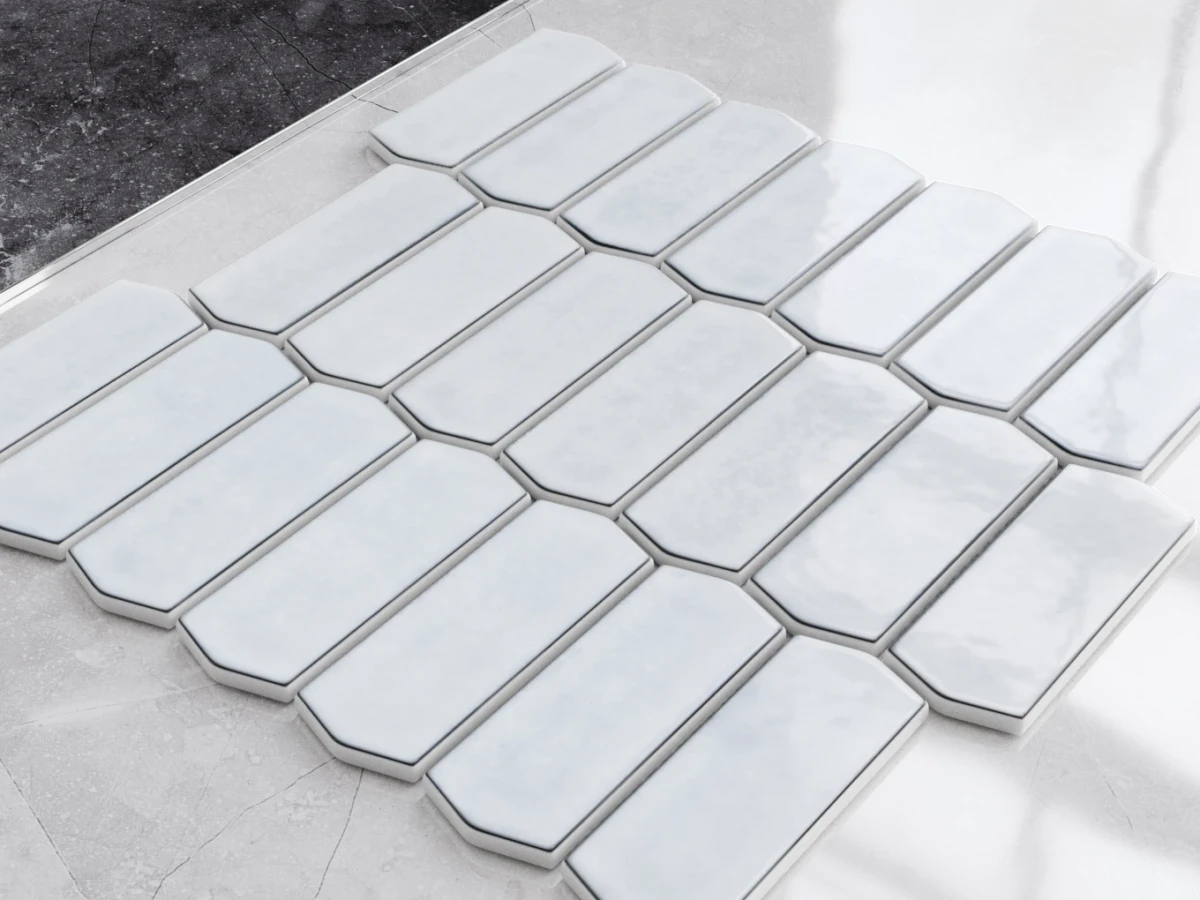 MOZAIKA SZKLANA HEKSAGON LONG SILK LIGHT GREY – dekoracyjne do wnętrz – Szklane Mozaiki