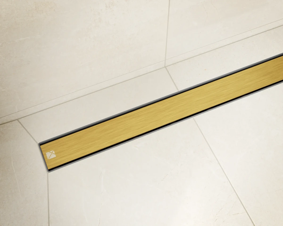 ODPŁYW LINIOWY ZŁOTY MAT | SYFON 360° | 61l/min | 40 cm – dekoracyjne do wnętrz – Szklane Mozaiki