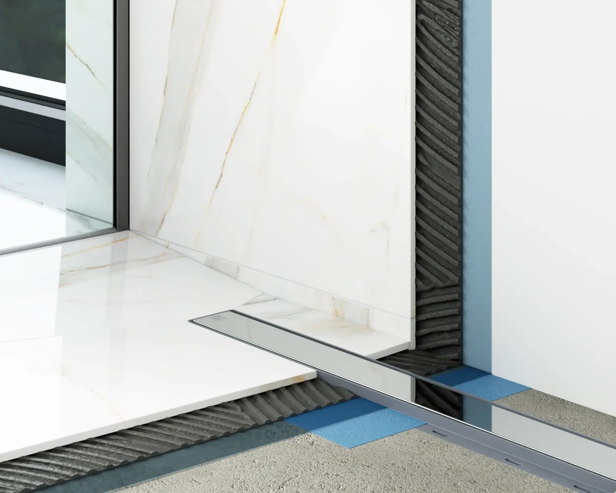 ODPŁYW LINIOWY SREBRNY POŁYSK | SYFON 360° | 61l/min | 40 cm – dekoracyjne do wnętrz – Szklane Mozaiki