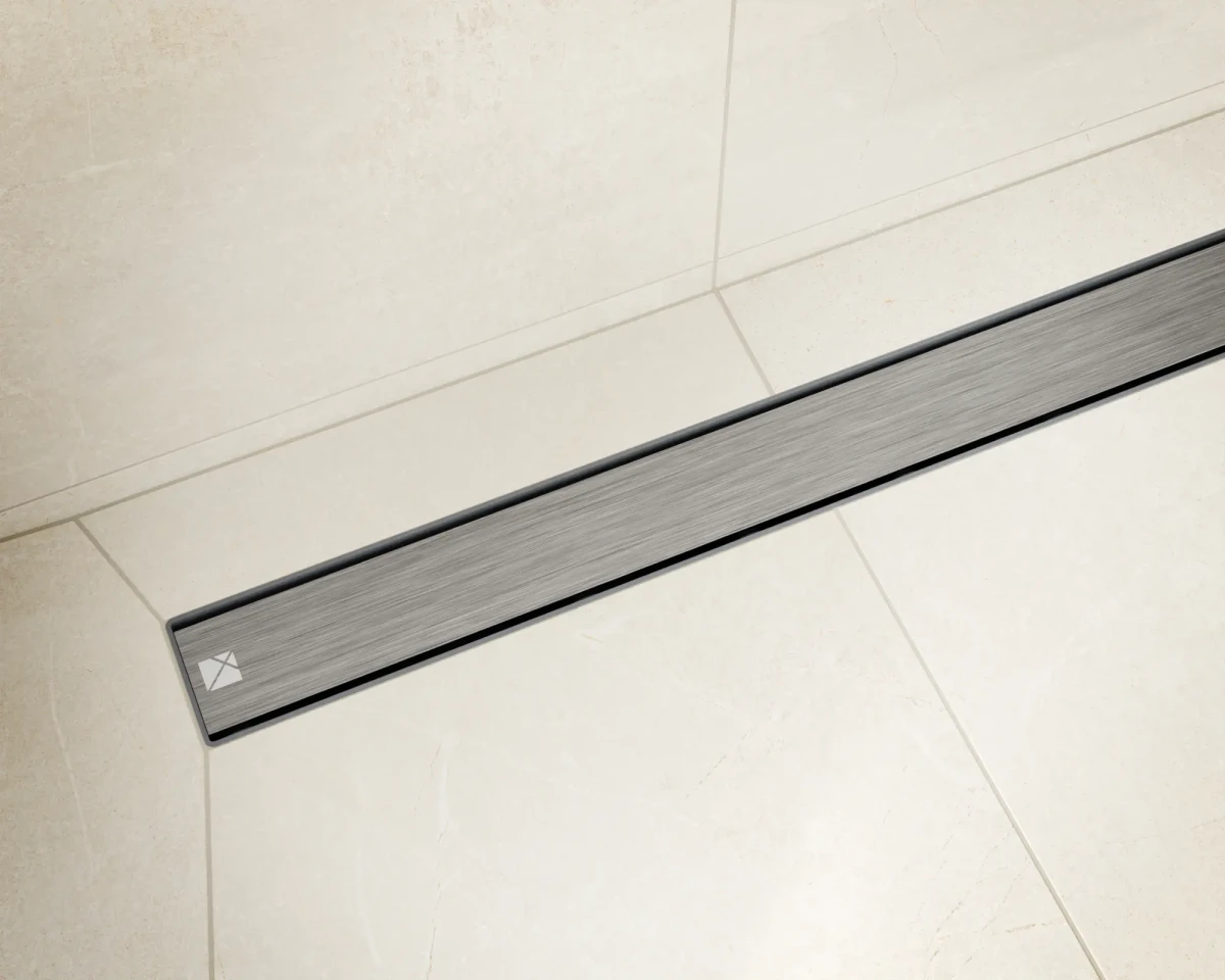 ODPŁYW LINIOWY SREBRNY MAT | SYFON 360° | 61l/min | 40 cm – dekoracyjne do wnętrz – Szklane Mozaiki