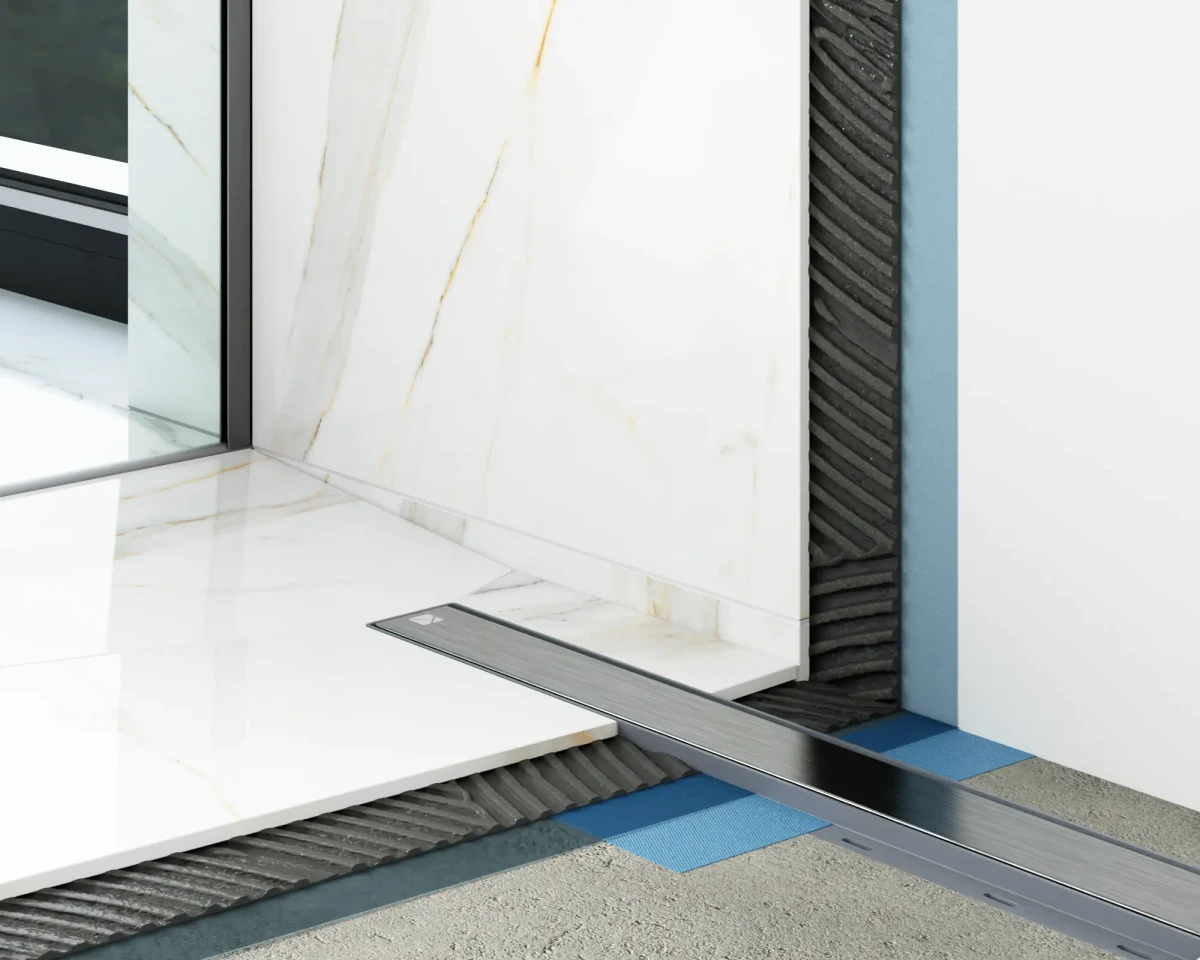 ODPŁYW LINIOWY SREBRNY MAT | SYFON 360° | 61l/min | 40 cm – dekoracyjne do wnętrz – Szklane Mozaiki