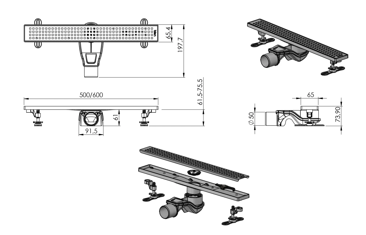 ODPŁYW LINIOWY SREBRNY POŁYSK | SYFON 360° | 61l/min | 60 cm – dekoracyjne do wnętrz – Szklane Mozaiki