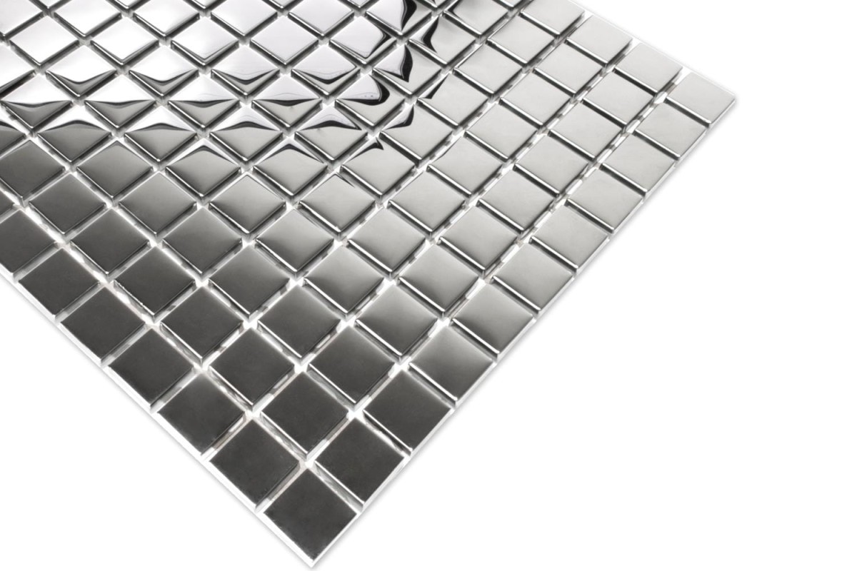 MOZAIKA SZKLANA SREBRNA SILVER CHROM METALIZOWANA 30x30cm 8mm – dekoracyjne do wnętrz – Szklane Mozaiki
