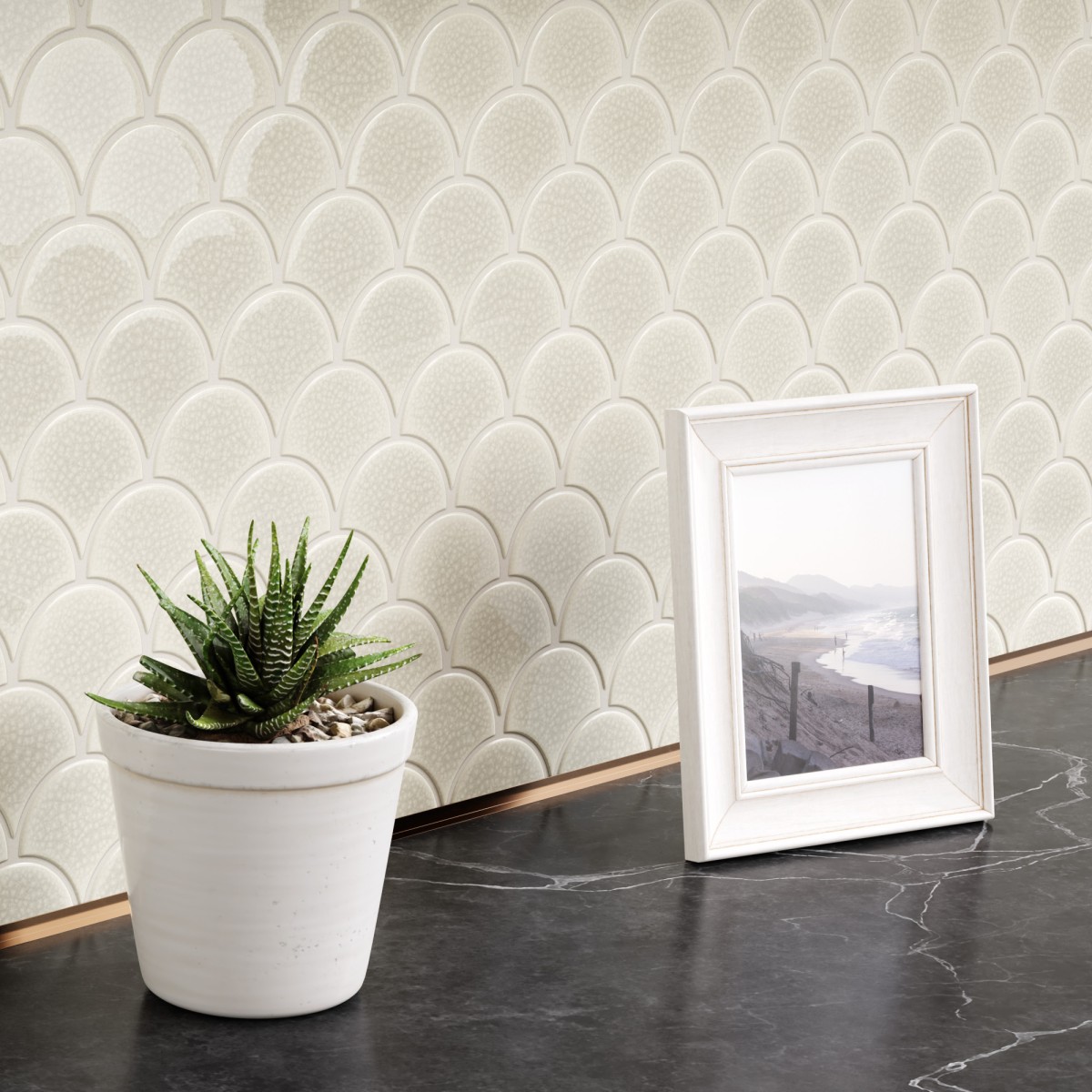 MOZAIKA CERAMICZNA FISH SCALE WHITE CREME – dekoracyjne do wnętrz – Szklane Mozaiki