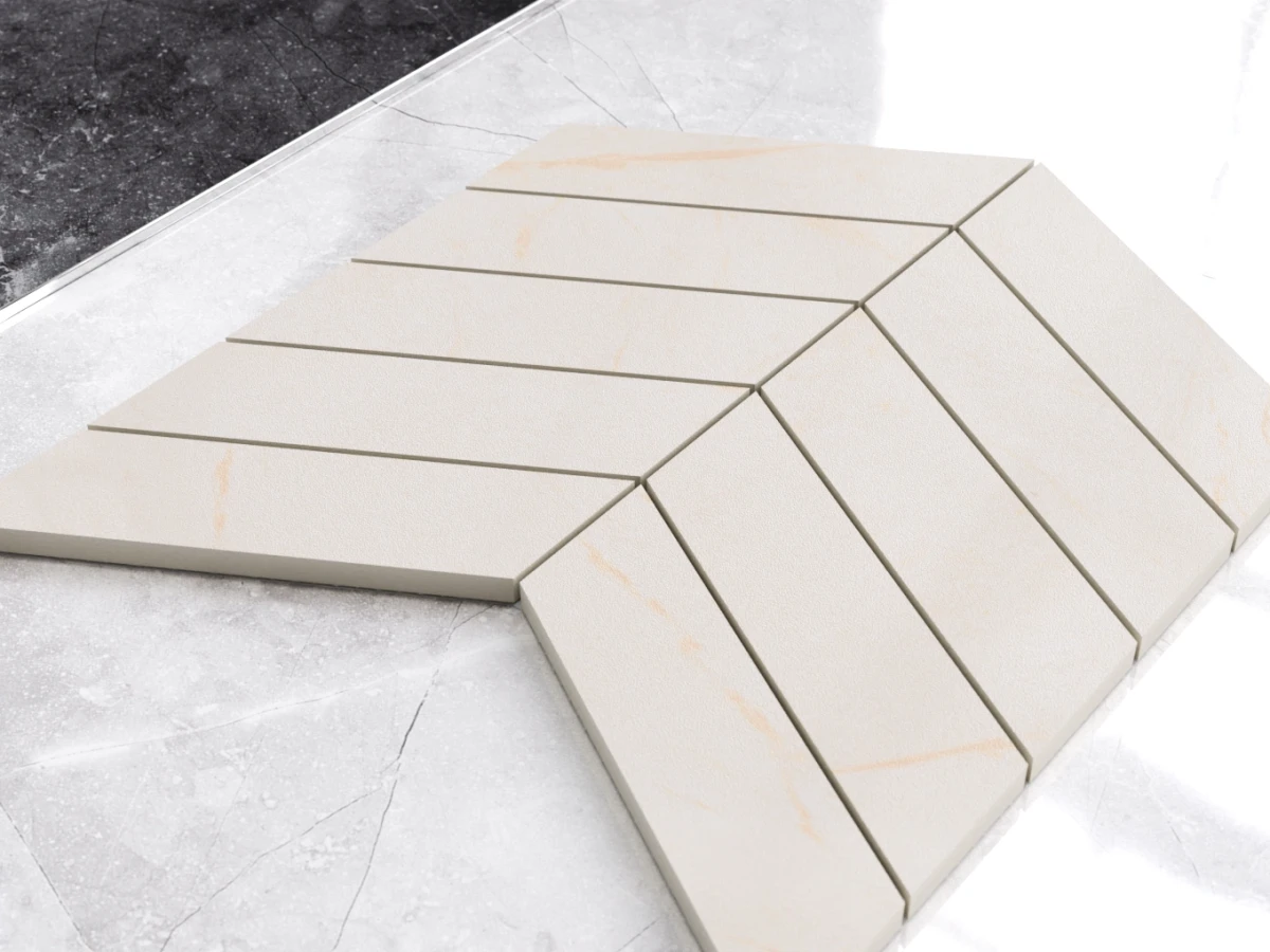 MOZAIKA GRESOWA CHEVRON JODEŁKA URAL CREAM – dekoracyjne do wnętrz – Szklane Mozaiki