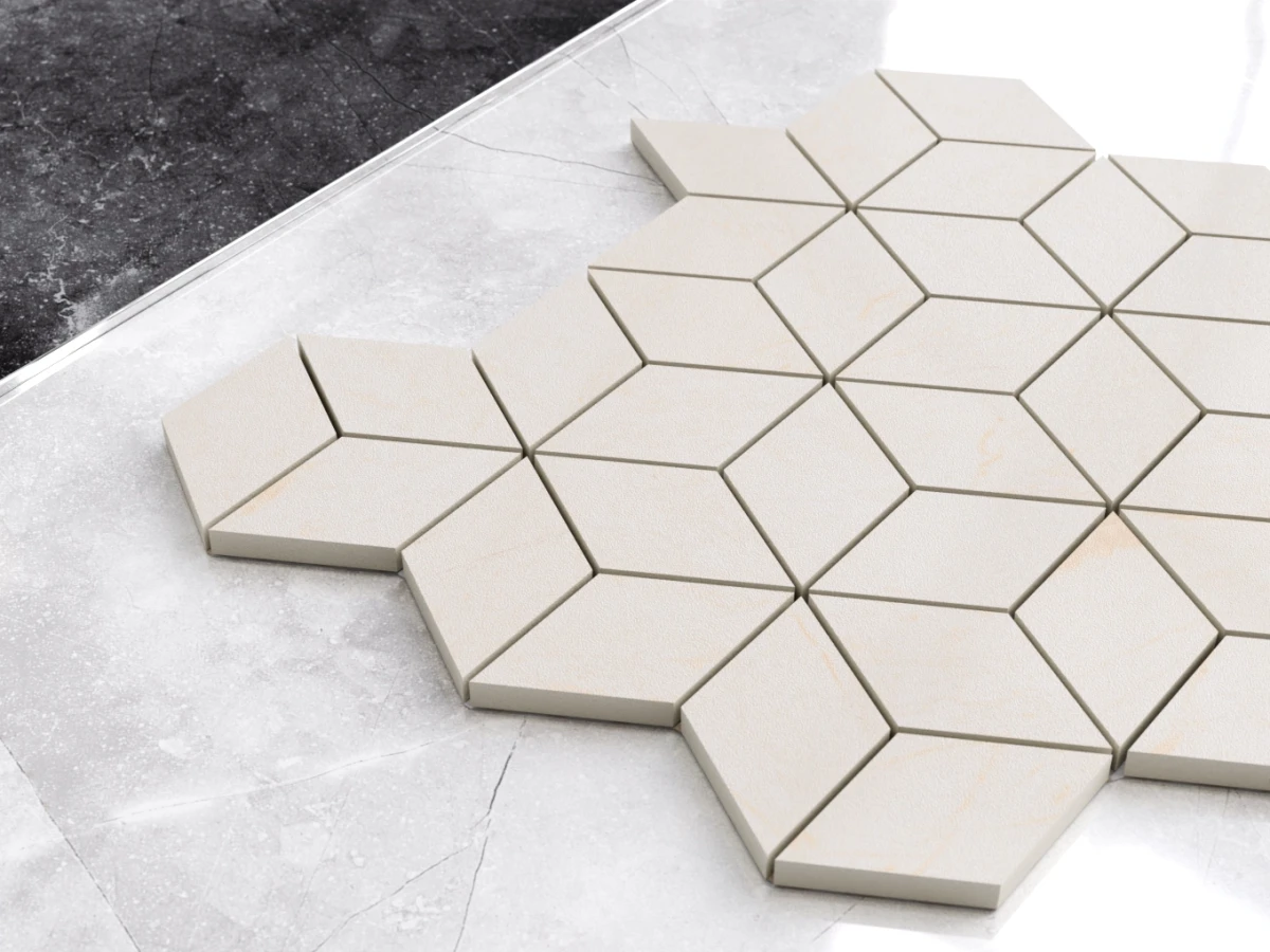 MOZAIKA GRESOWA DIAMOND ROMB URAL CREAM CARVING – dekoracyjne do wnętrz – Szklane Mozaiki