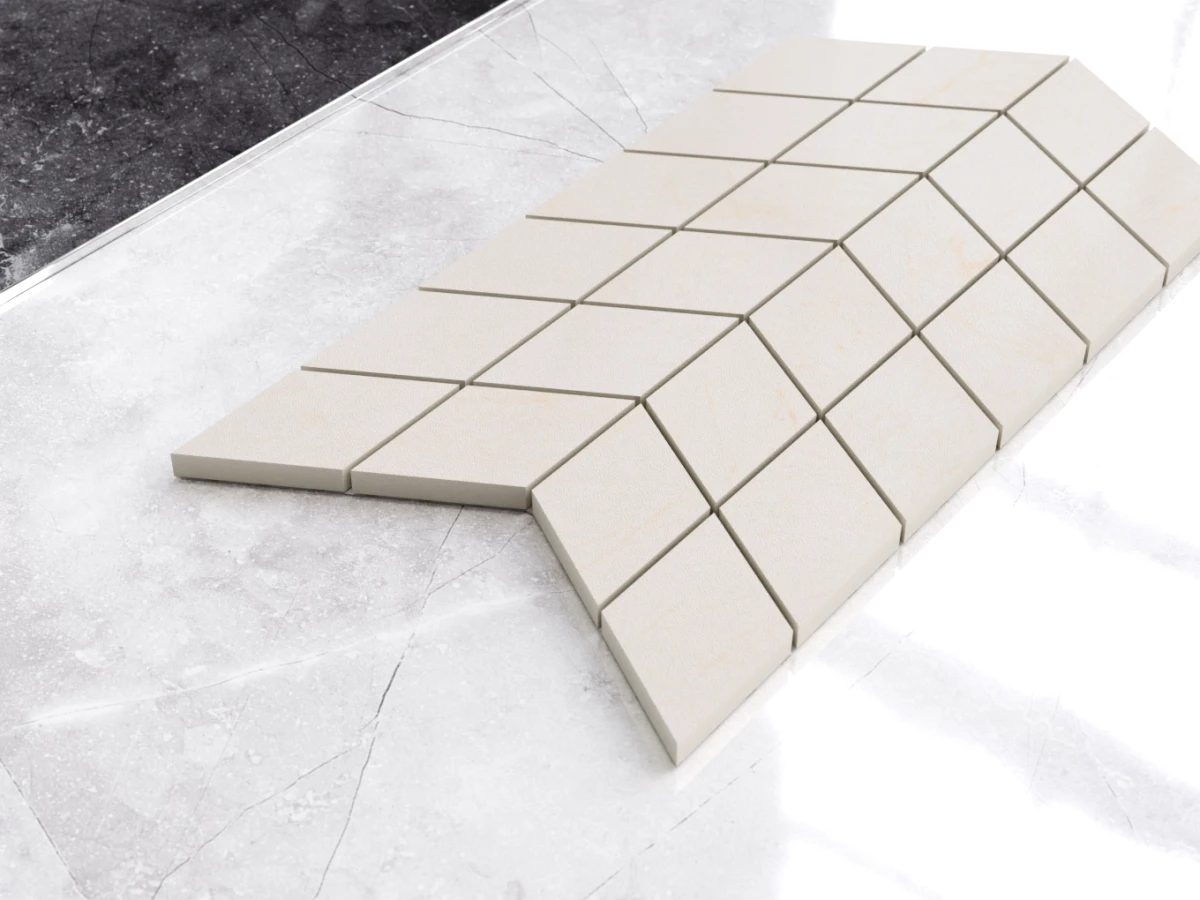 MOZAIKA GRESOWA DOUBLE CHEVRON URAL CREAM – dekoracyjne do wnętrz – Szklane Mozaiki