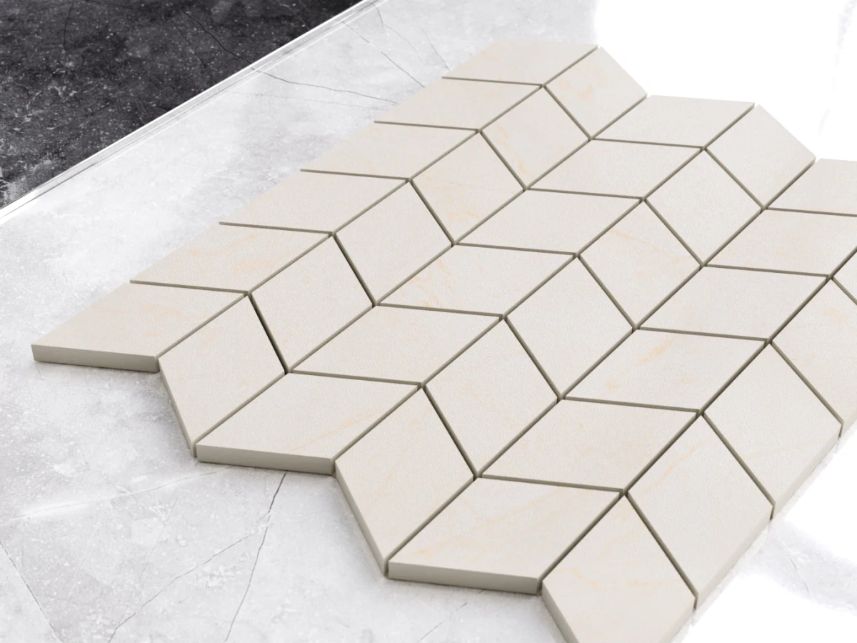 MOZAIKA GRESOWA CHEVRON ROMB URAL CREAM – dekoracyjne do wnętrz – Szklane Mozaiki