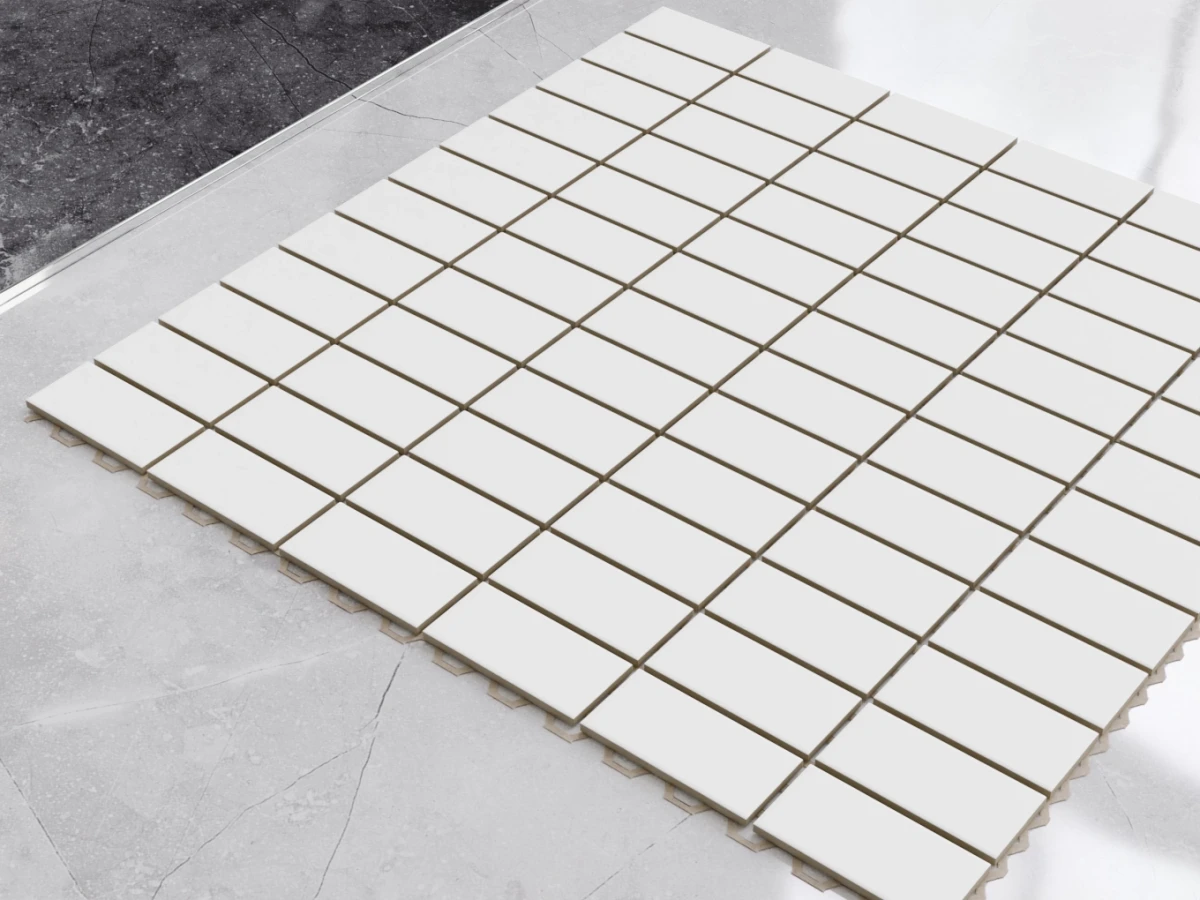 MOZAIKA CERAMICZNA BIAŁA CEGIEŁKA ALBIR BIANCO MATOWA – dekoracyjne do wnętrz – Szklane Mozaiki
