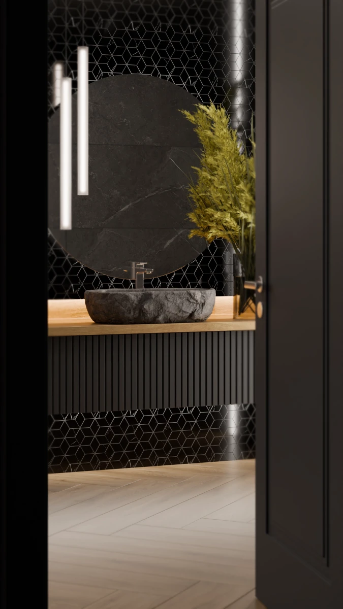 MOZAIKA GRESOWA DIAMOND ROMB SETINA MAWROS BLACK – dekoracyjne do wnętrz – Szklane Mozaiki