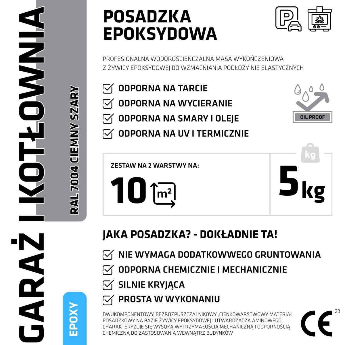 ŻYWICA EPOKSYDOWA NA POSADZKĘ GARAŻ ZESTAW NA 10m2 RAL 7004 CIEMNY SZARY – dekoracyjne do wnętrz – Szklane Mozaiki