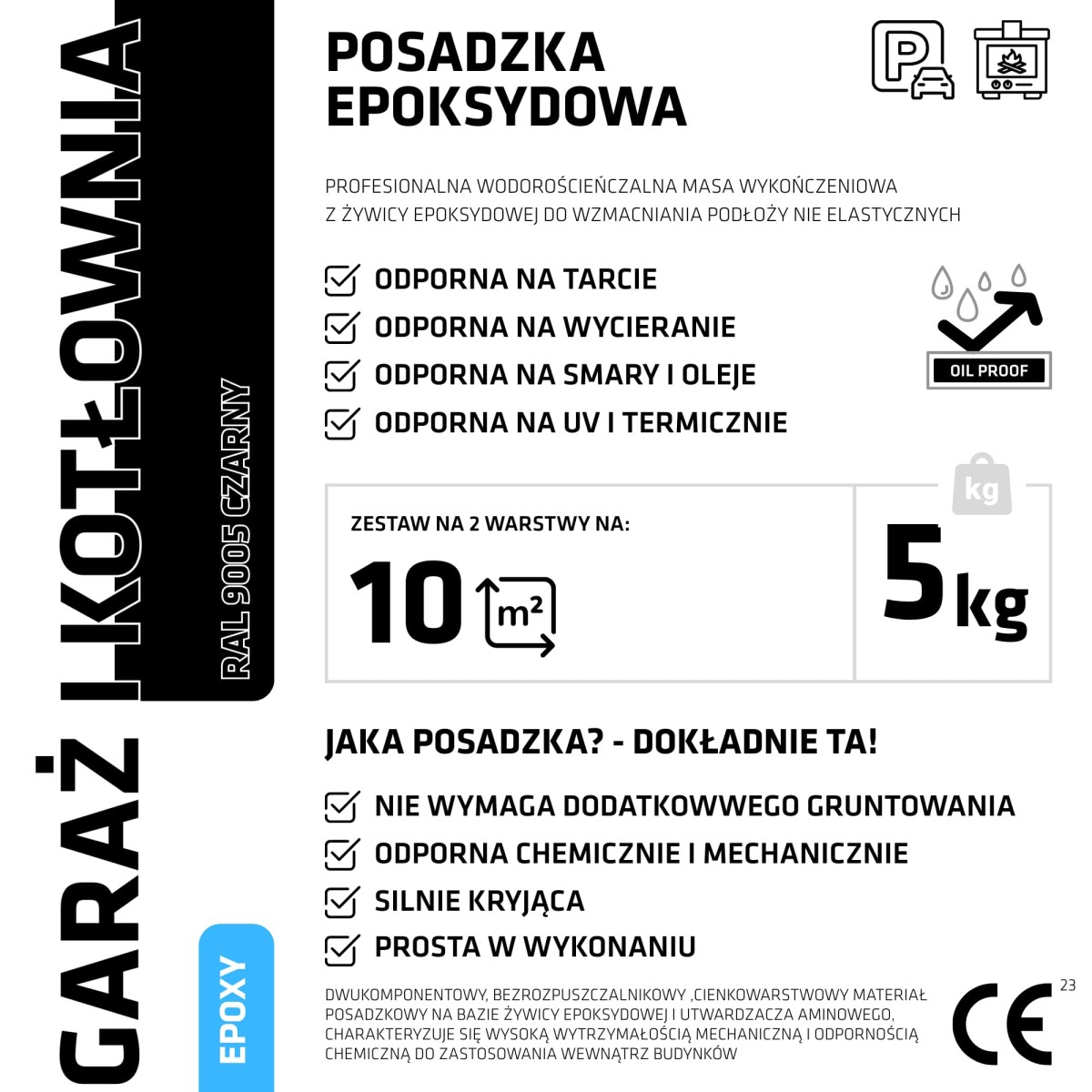 ŻYWICA EPOKSYDOWA NA POSADZKĘ GARAŻ ZESTAW NA 10m2 RAL 9005 CZARNY – dekoracyjne do wnętrz – Szklane Mozaiki