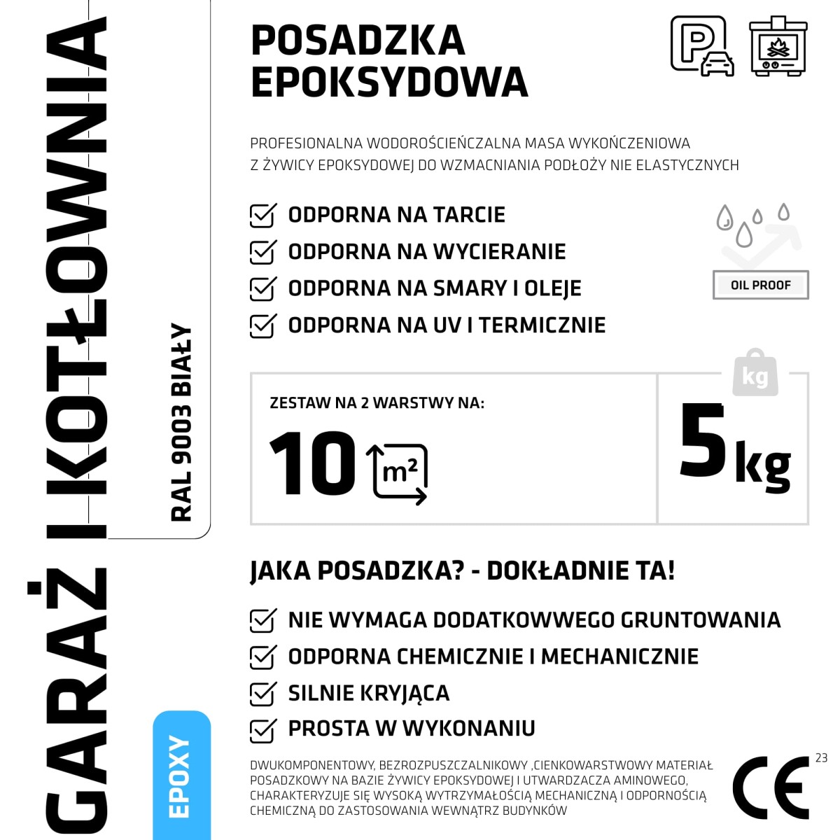 ŻYWICA EPOKSYDOWA NA POSADZKĘ GARAŻ ZESTAW NA 10m2 RAL 9003 BIAŁY – dekoracyjne do wnętrz – Szklane Mozaiki