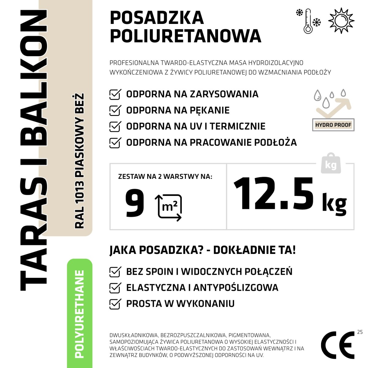 ŻYWICA POLIURETANOWA NA TARAS BALKON ZESTAW NA 9m2 RAL 1013 PIASKOWY BEŻ – dekoracyjne do wnętrz – Szklane Mozaiki