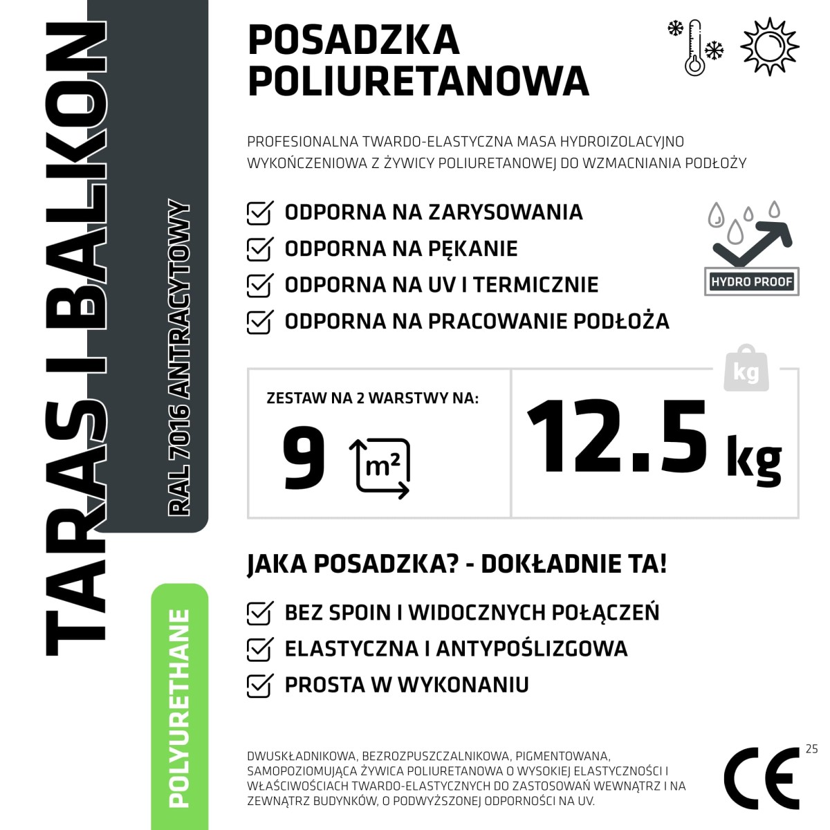 ŻYWICA POLIURETANOWA NA TARAS BALKON ZESTAW NA 9m2 RAL 7016 ANTRACYT – dekoracyjne do wnętrz – Szklane Mozaiki