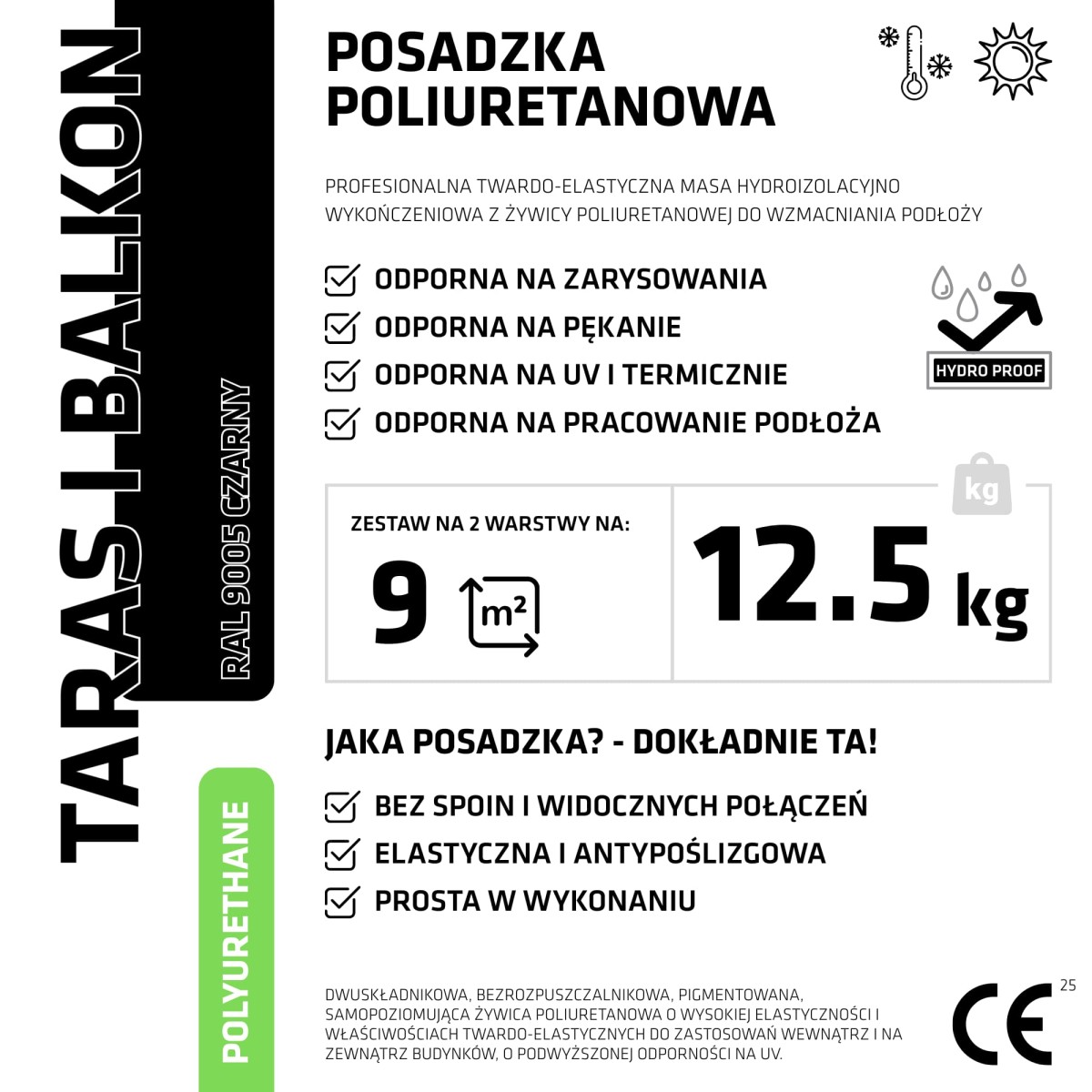 ŻYWICA POLIURETANOWA NA TARAS BALKON ZESTAW NA 9m2 RAL 9005 CZARNY – dekoracyjne do wnętrz – Szklane Mozaiki