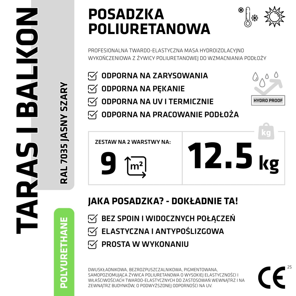 ŻYWICA POLIURETANOWA NA TARAS BALKON ZESTAW NA 9m2 RAL 7035 JASNY SZARY – dekoracyjne do wnętrz – Szklane Mozaiki
