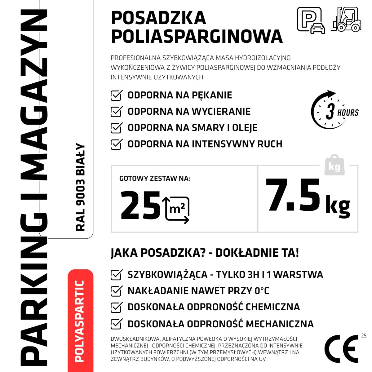 ŻYWICA POLIASPARGINOWA NA PARKING MAGAZYN ZESTAW NA 25m2 RAL 9003 BIAŁY – dekoracyjne do wnętrz – Szklane Mozaiki