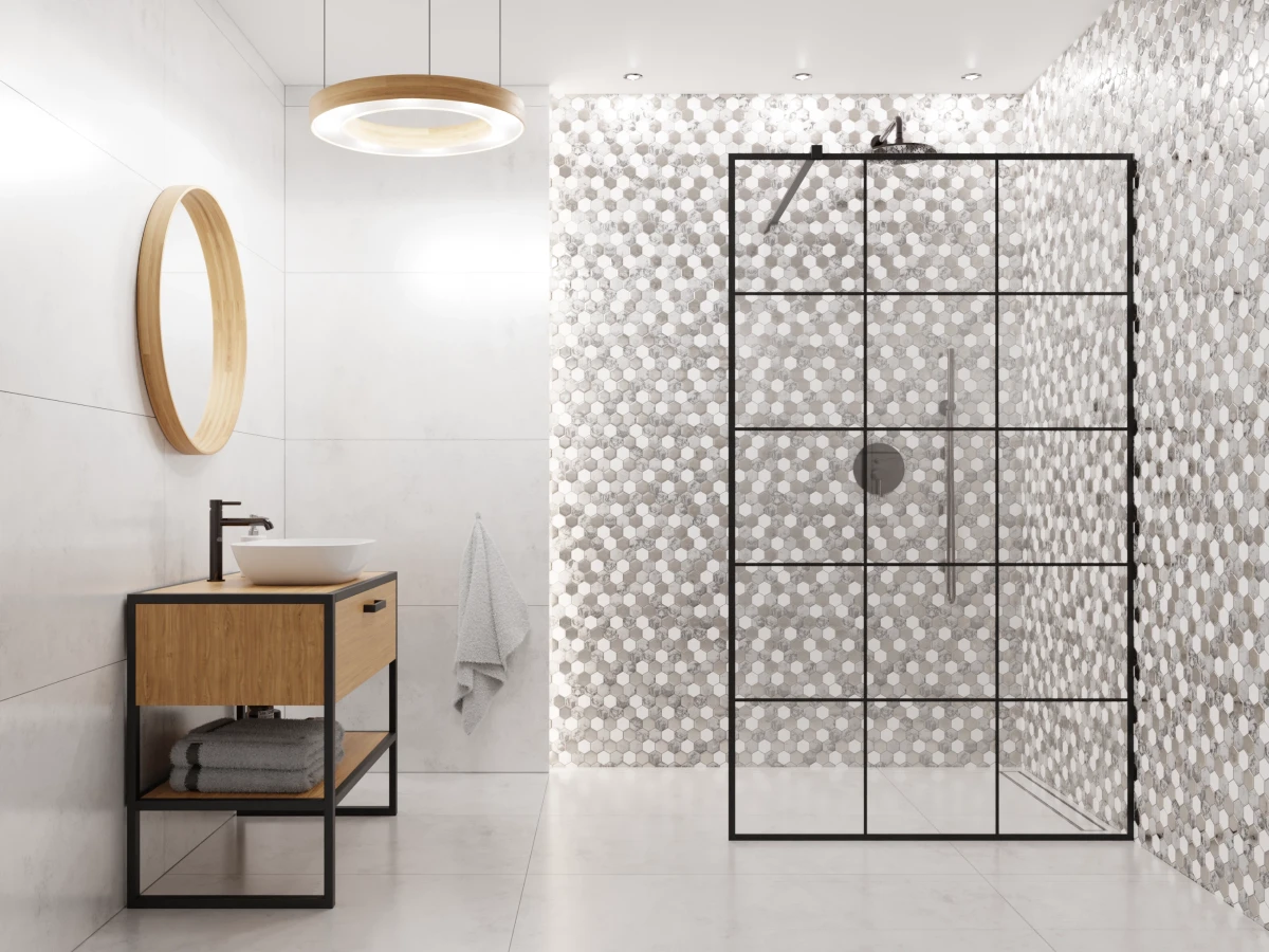 Mozaika ceramiczna Heksagon Volcano Gold White - szklanemozaiki.pl
