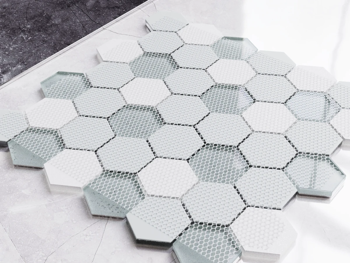 Mozaika ceramiczna Heksagon Volcano Gold White - szklanemozaiki.pl