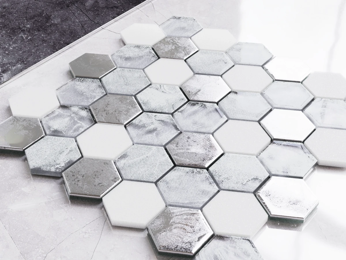 Mozaika ceramiczna Heksagon Volcano Gold White - szklanemozaiki.pl