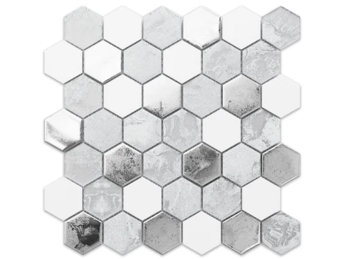 MOZAIKA SZKLANA HEKSAGON VOLCANO SILVER WHITE 