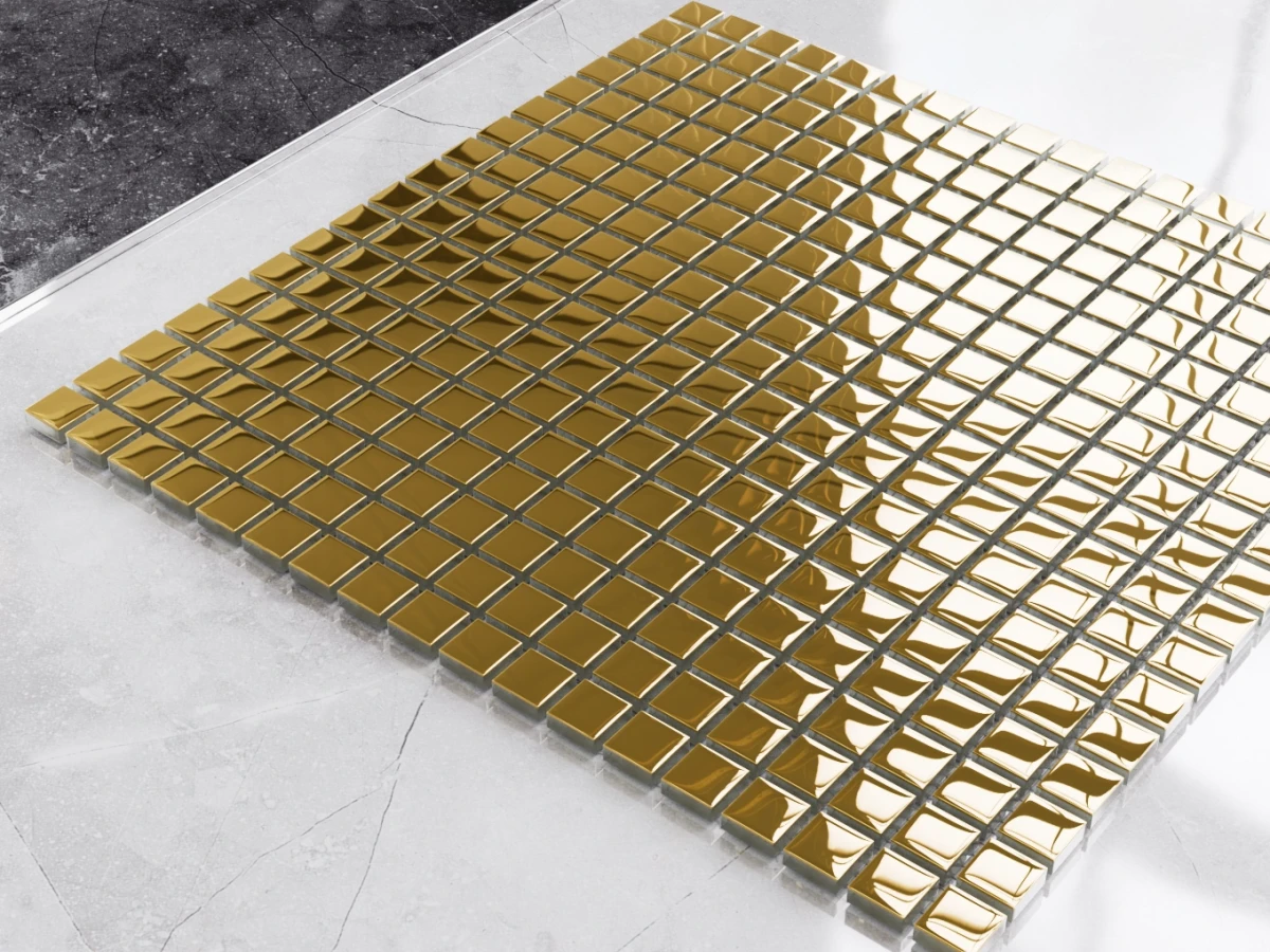 MOZAIKA SZKLANA MINI GOLD SQUARE ZŁOTA METALIC – dekoracyjne do wnętrz – Szklane Mozaiki