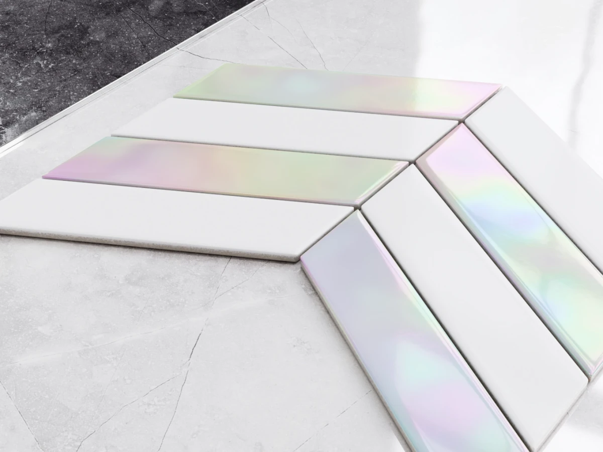 MOZAIKA CERAMICZNA JODEŁKA CHEVRON HOLO WHITE – dekoracyjne do wnętrz – Szklane Mozaiki