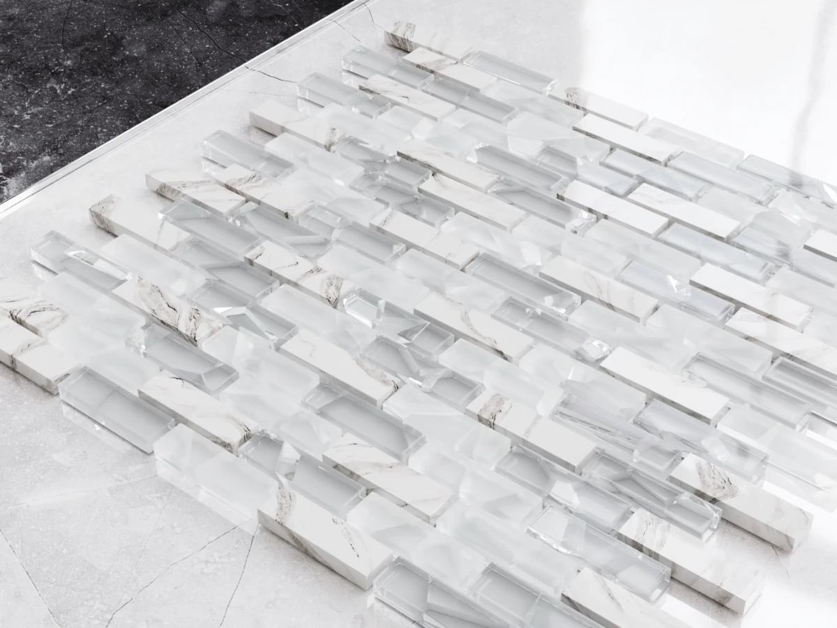 Mozaika ceramiczna Heksagon Volcano Gold White - szklanemozaiki.pl