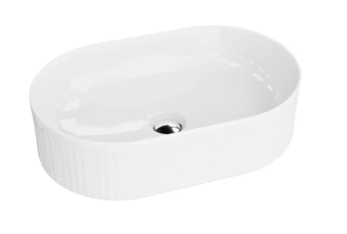 Umywalka nablatowa Hermoso – Owalna, biały połysk, lamele 500x320 mm