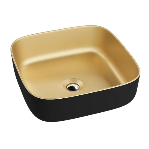 Umywalka nablatowa Folla mini gold/black – Kwadratowa,  złoto-czarna 390x390 mm
