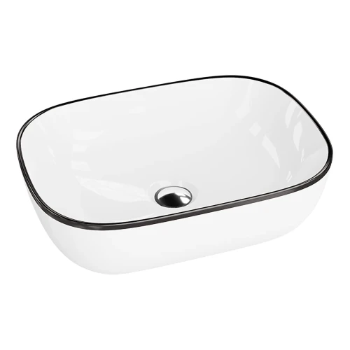 Umywalka nablatowa Ganancia Black Line – Prostokąt,  biała z czarną linią 460x325 mm