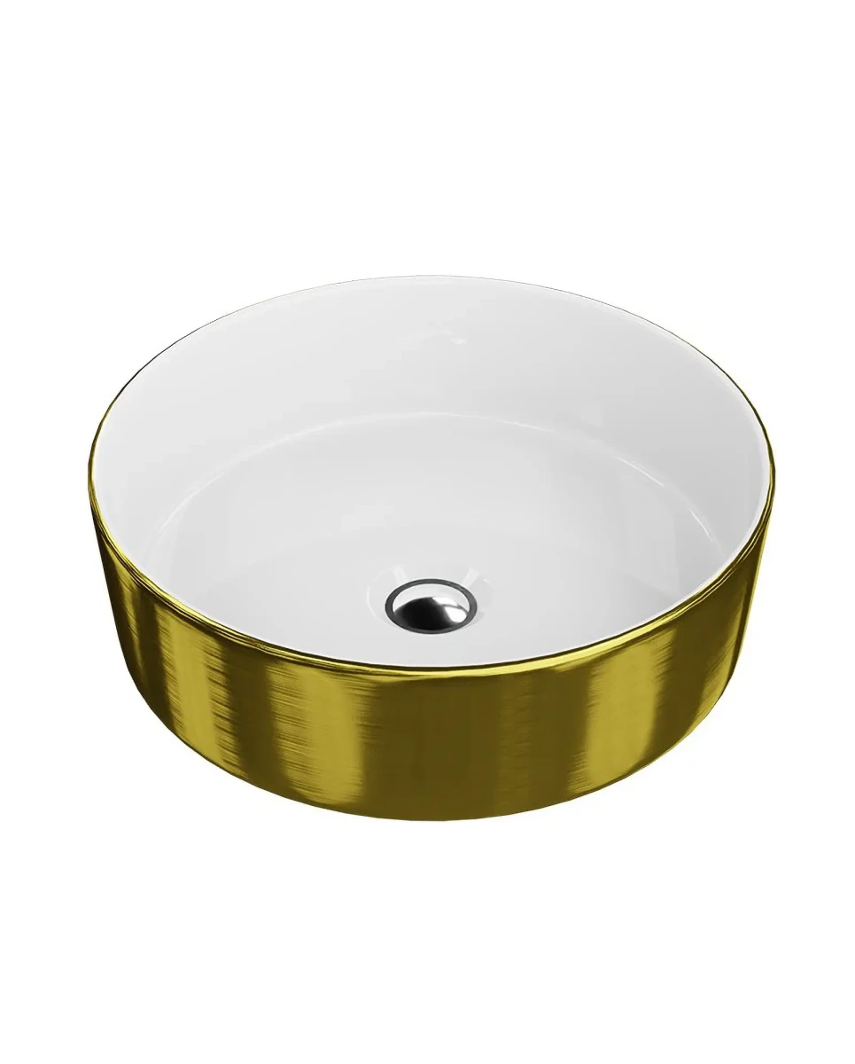 Umywalka nablatowa Agua Brushed Gold 37×37 – biała złota