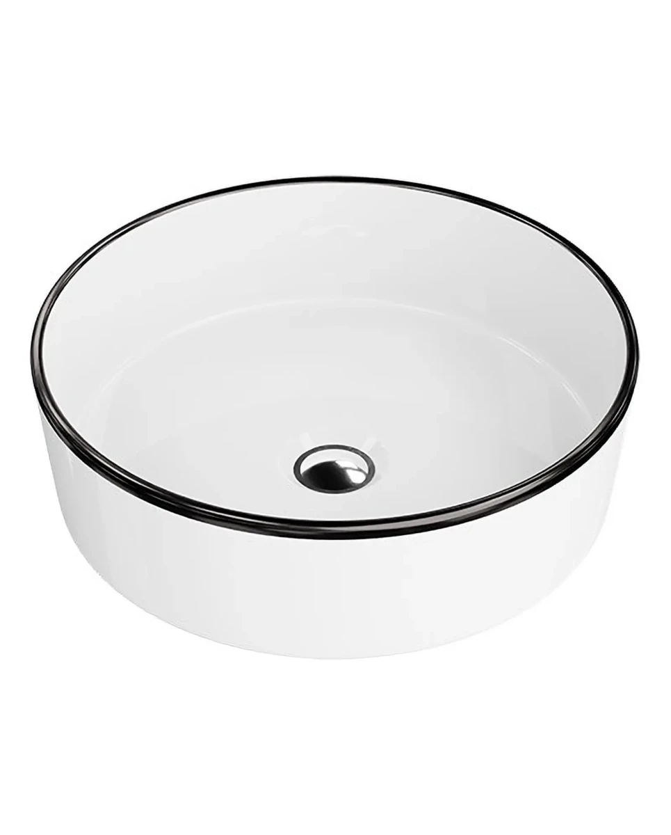 Umywalka nablatowa Agua Black Line 37×37 – biała z czarnym rantem