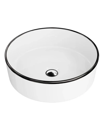 Umywalka nablatowa Agua black line – okrągła,  biało-czarna 370x370 mm 