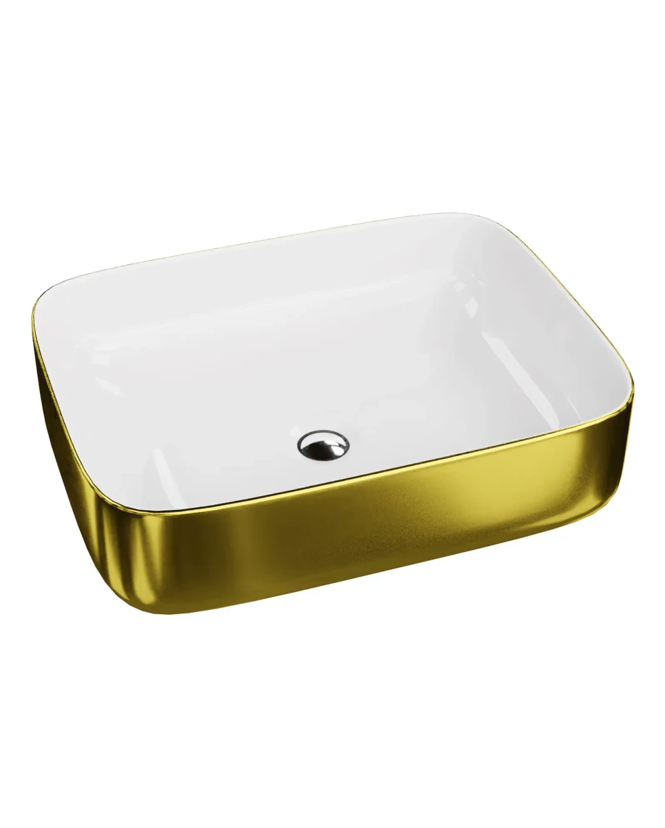 Folla Gold/White – umywalka nablatowa 505×400 złoto/biel
