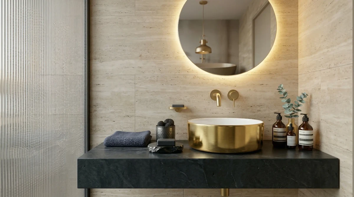 Umywalka nablatowa Agua Brushed Gold 37×37 – biała złota