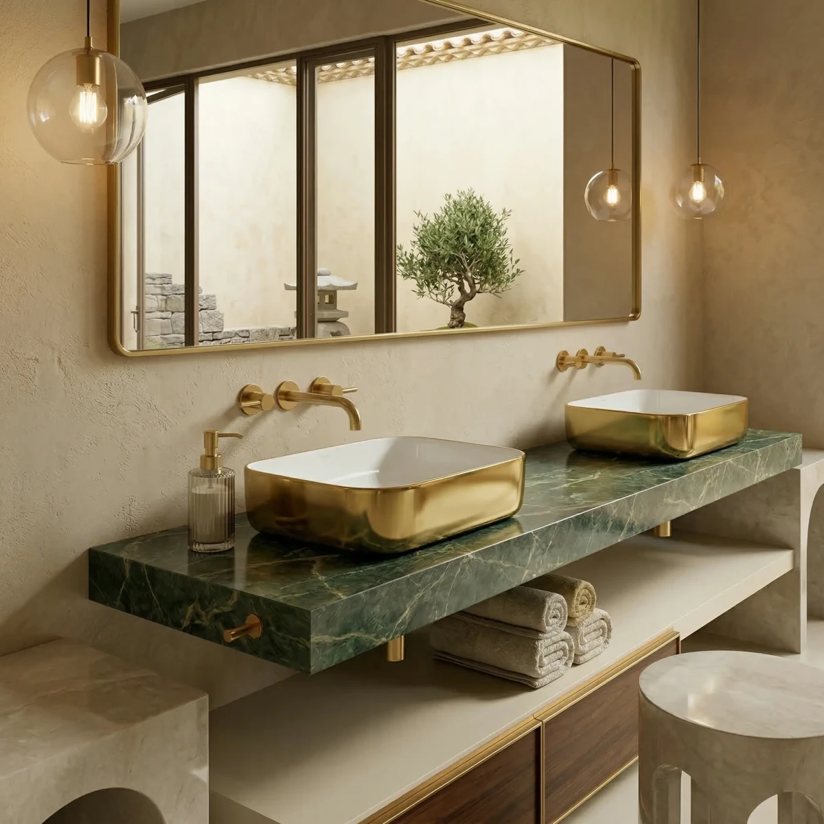 Folla Gold/White – umywalka nablatowa 505×400 złoto/biel