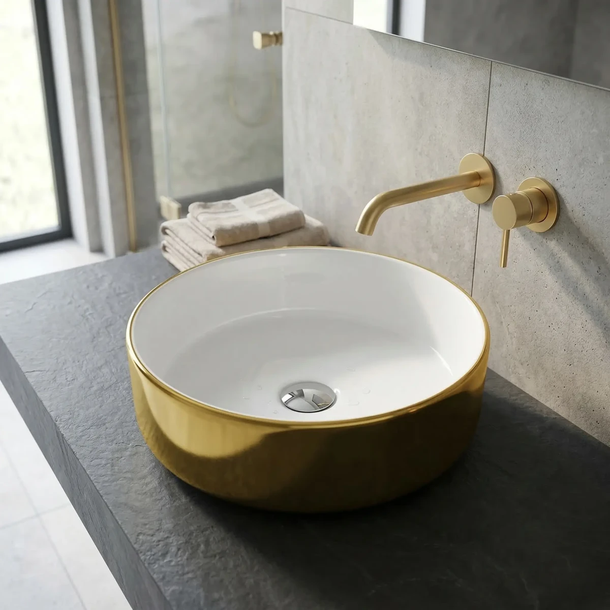 Umywalka nablatowa Agua Gold/White 37×37 – ceramika złoto biel