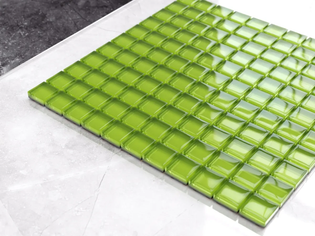 MOZAIKA SZKLANA ZIELONA GREEN 30x30cm 8mm – dekoracyjne do wnętrz – Szklane Mozaiki