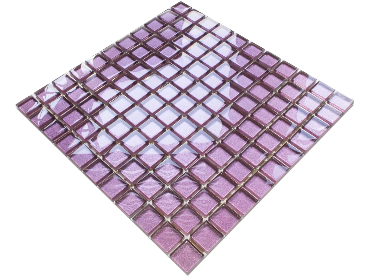 MOZAIKA SZKLANA RÓŻOWA WRZOS METALIK 30x30cm 8mm – dekoracyjne do wnętrz – Szklane Mozaiki