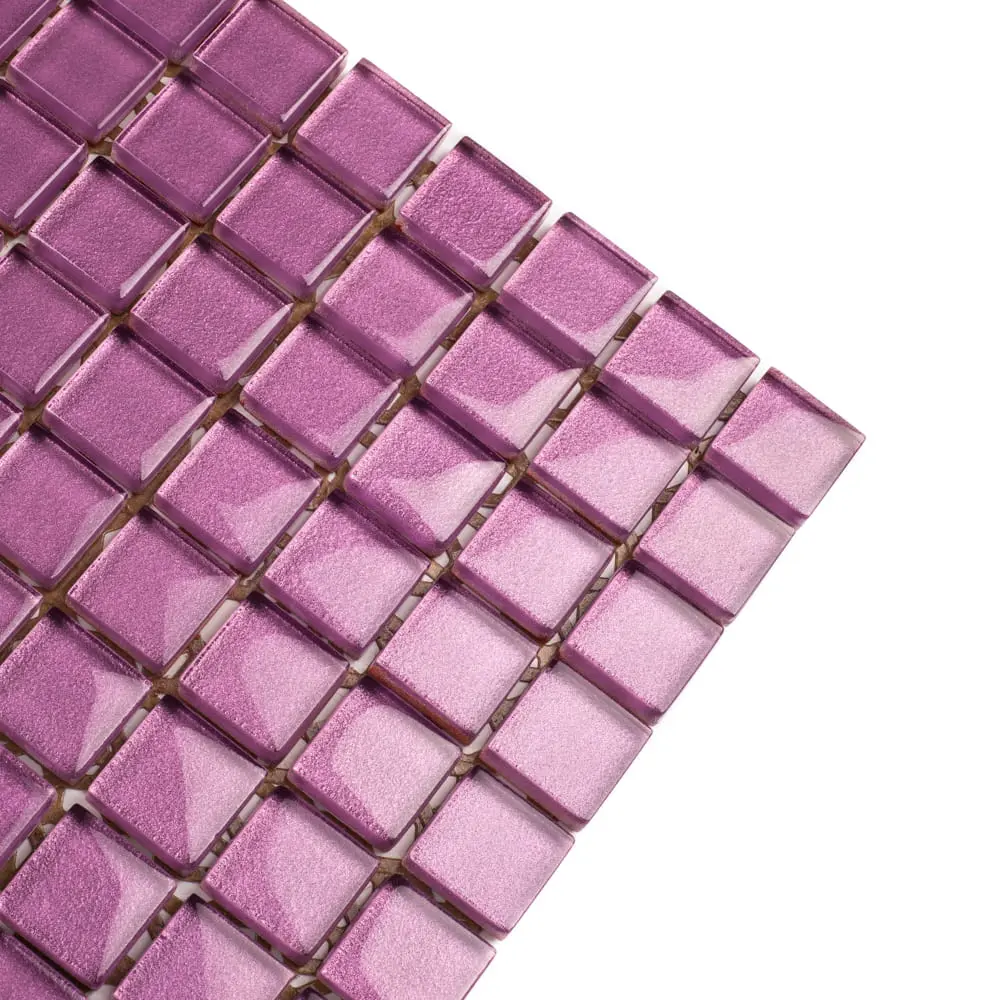 MOZAIKA SZKLANA RÓŻOWA WRZOS METALIK 30x30cm 8mm – dekoracyjne do wnętrz – Szklane Mozaiki
