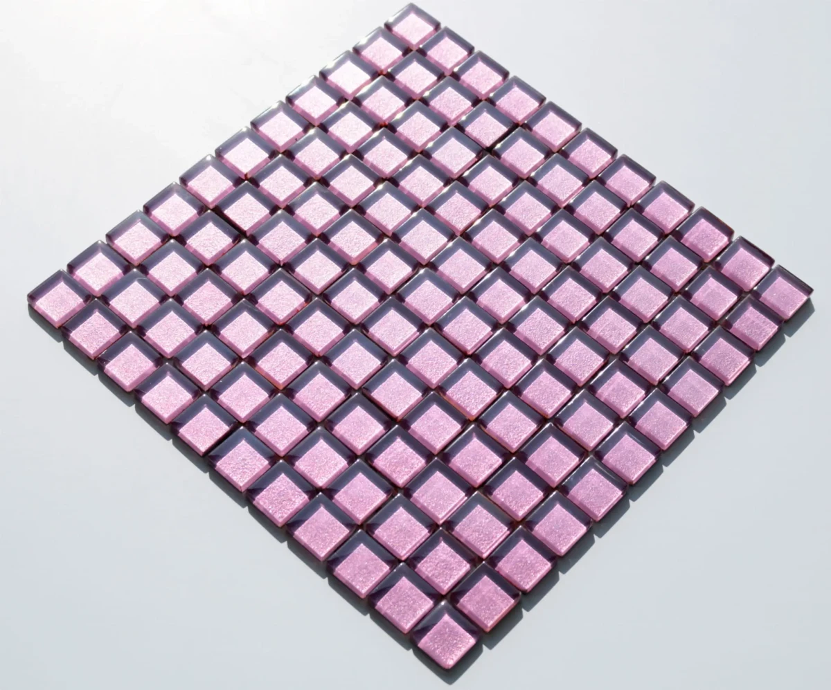 MOZAIKA SZKLANA RÓŻOWA WRZOS METALIK 30x30cm 8mm – dekoracyjne do wnętrz – Szklane Mozaiki