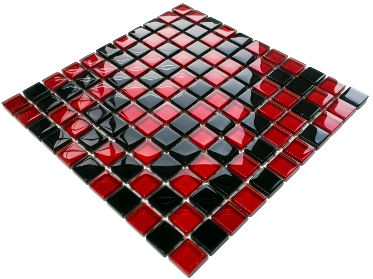 MOZAIKA SZKLANA KARMAZYN NERO  MIX 30x30cm 8mm – dekoracyjne do wnętrz – Szklane Mozaiki