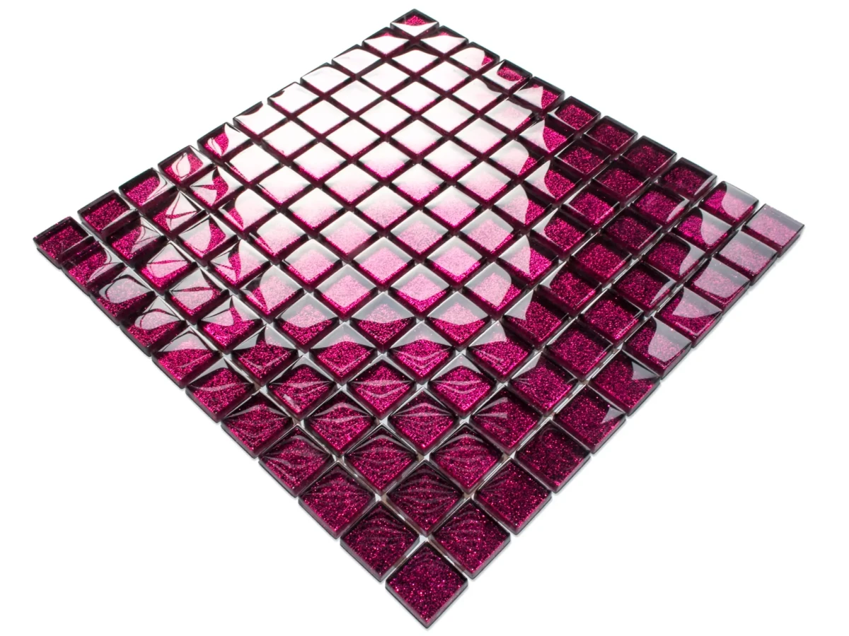 MOZAIKA SZKLANA RÓŻOWA LILA BROKAT  30x30cm 8mm – dekoracyjne do wnętrz – Szklane Mozaiki
