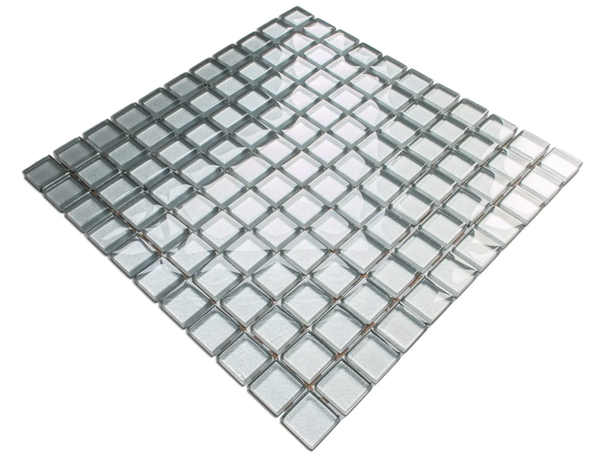 MOZAIKA SZKLANA SREBRNA SILVER METALIC 30x30cm 8mm – dekoracyjne do wnętrz – Szklane Mozaiki