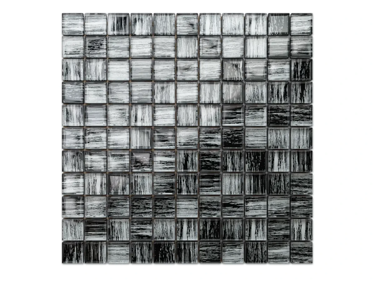 MOZAIKA SZKLANA CZARNA NERO BRZOZA 30x30cm 8mm – dekoracyjne do wnętrz – Szklane Mozaiki