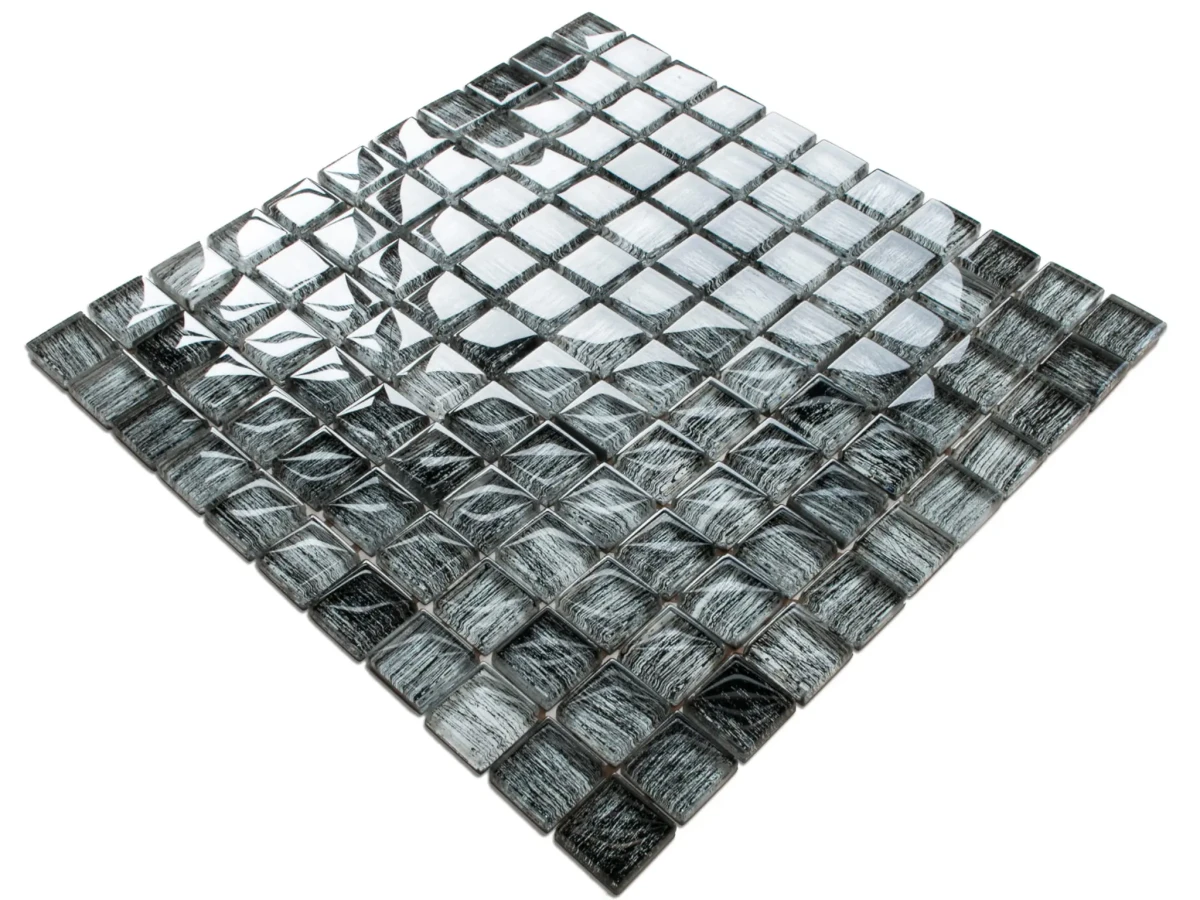 MOZAIKA SZKLANA CZARNA NERO BRZOZA 30x30cm 8mm – dekoracyjne do wnętrz – Szklane Mozaiki