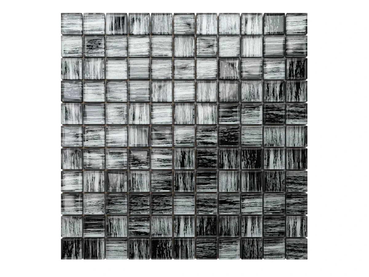 MOZAIKA SZKLANA CZARNA NERO BRZOZA 30x30cm 8mm – dekoracyjne do wnętrz – Szklane Mozaiki
